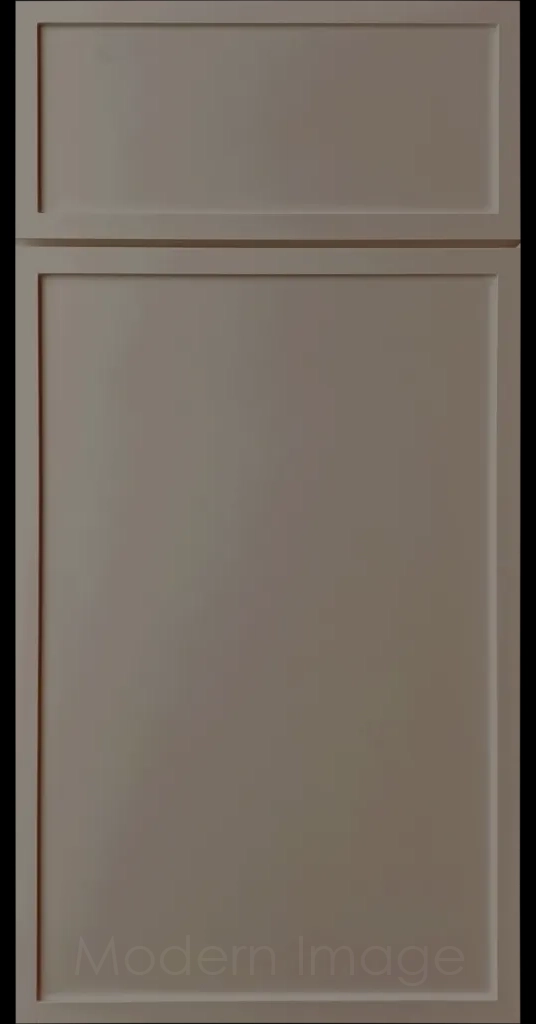 Close-up of Magnetic Gray Arcadia shaker-style cabinet door, featuring slim stile and rail surrounding a flat center panel